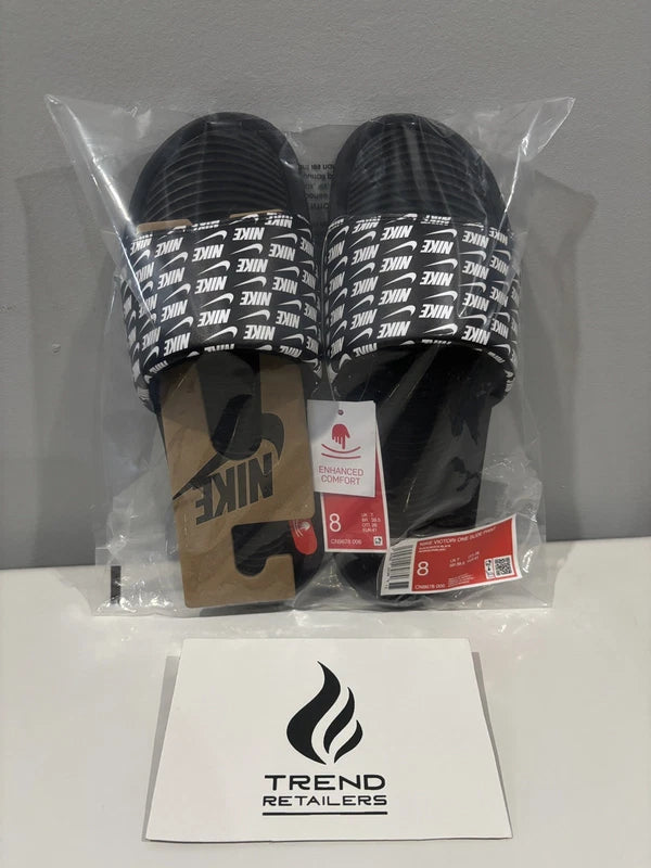 Nike Victori One Printed Slides Sandals Slipper Black White Size 8 CN9678-006