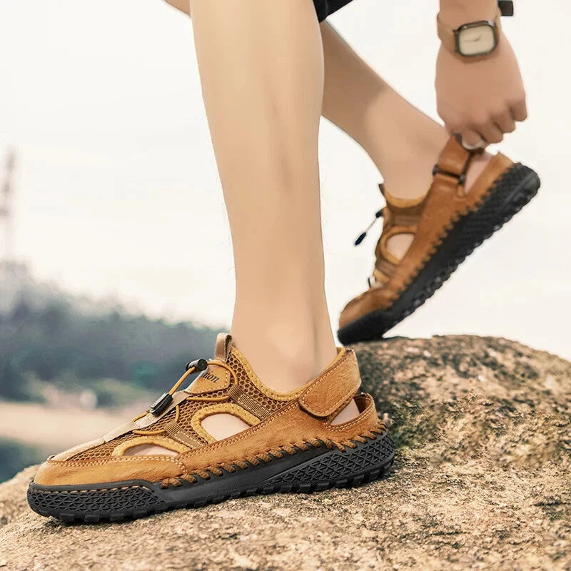 Men Mesh Walking Shoes Hollow Breathable Sandals Handmade Soft Beach Slippers