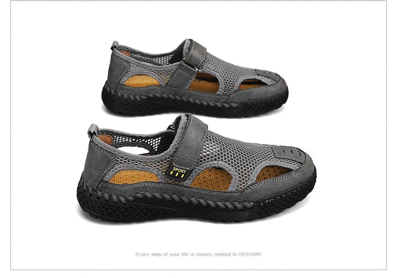 Male Casual Shoes Mesh Breathable Slip on Beach Slippers Handmade Wading Shoes