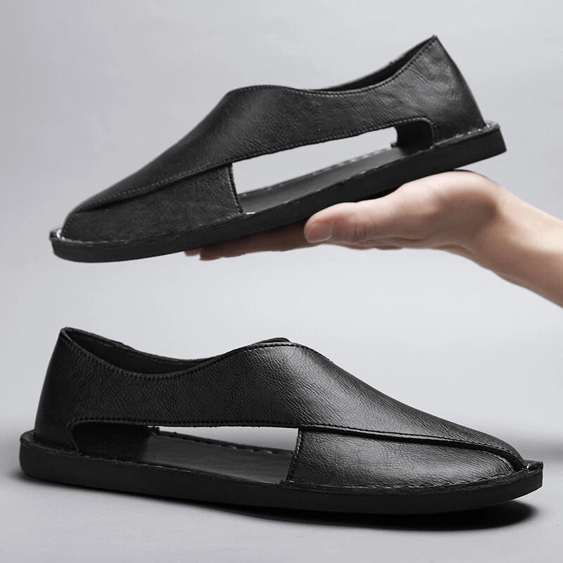 Men’s Leather Sandals Summer Beach Leather Casual Slippers Outdoor Hiking Shoes