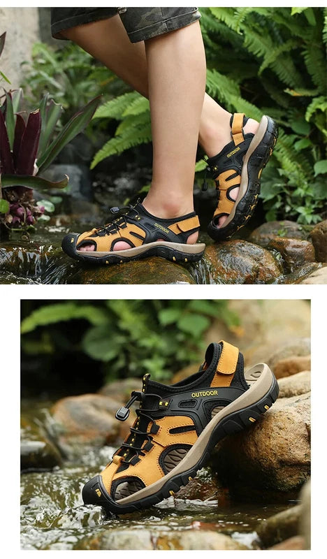 Summer Beach Men's Sandals Lightweight Slippers Leather Walking Non-Slip Shoes