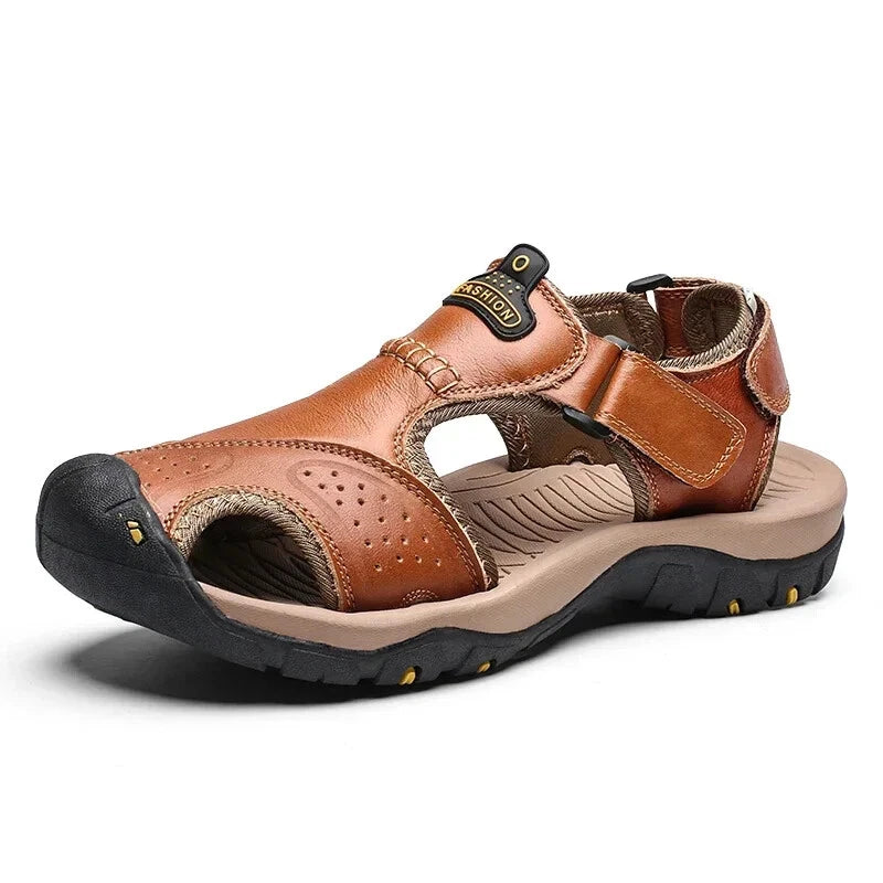 Summer Men Leather Sandals Soft-Soled Comfort Slippers Breathable Beach Shoes