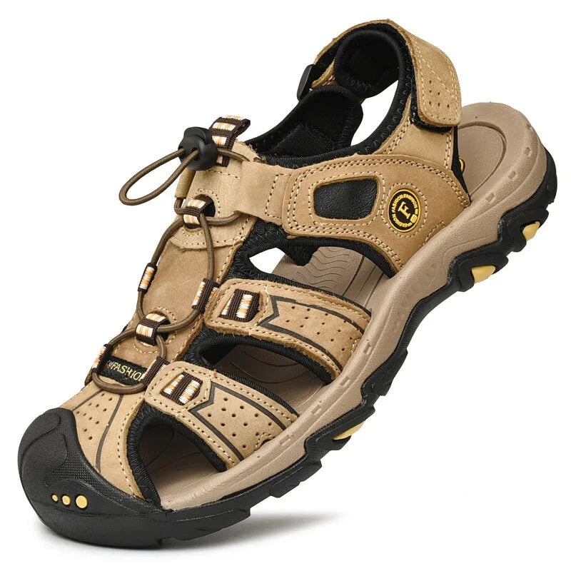 Male Leather Sandals Summer Waterproof Slip on Beach Slippers Comfort Sneakers