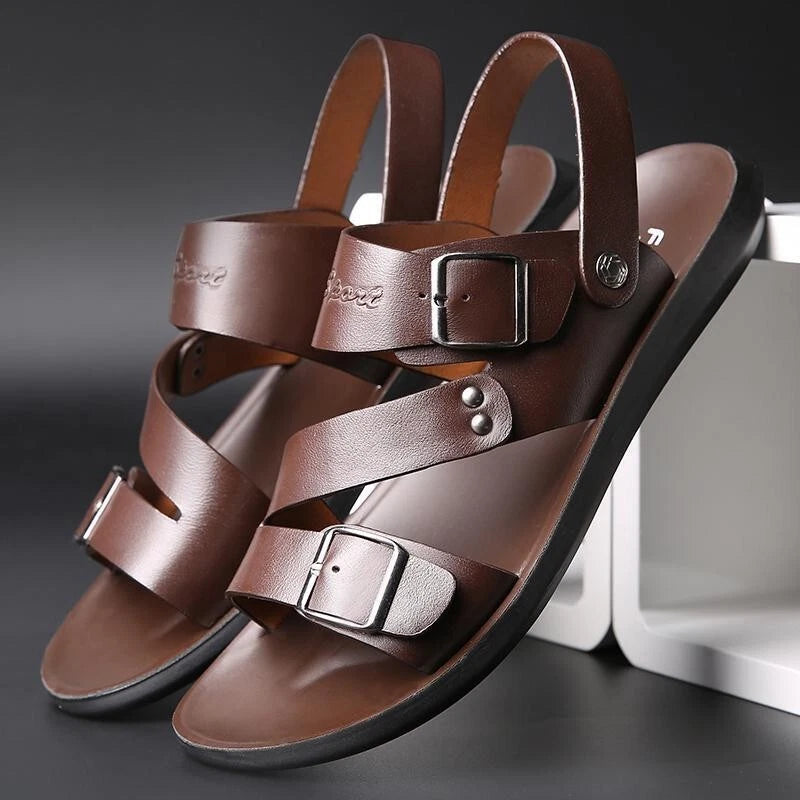 Men Faux Leather Sandals Summer Slippers Casual Beach Shoes Sports Soft Home
