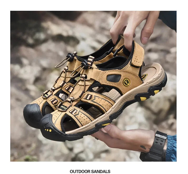 Male Leather Sandals Summer Waterproof Slip on Beach Slippers Comfort Sneakers