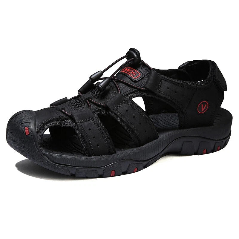 Men's Leather Sandals Closed Toe Beach Nonslip Summer Outdoor Sport Hiking Shoes