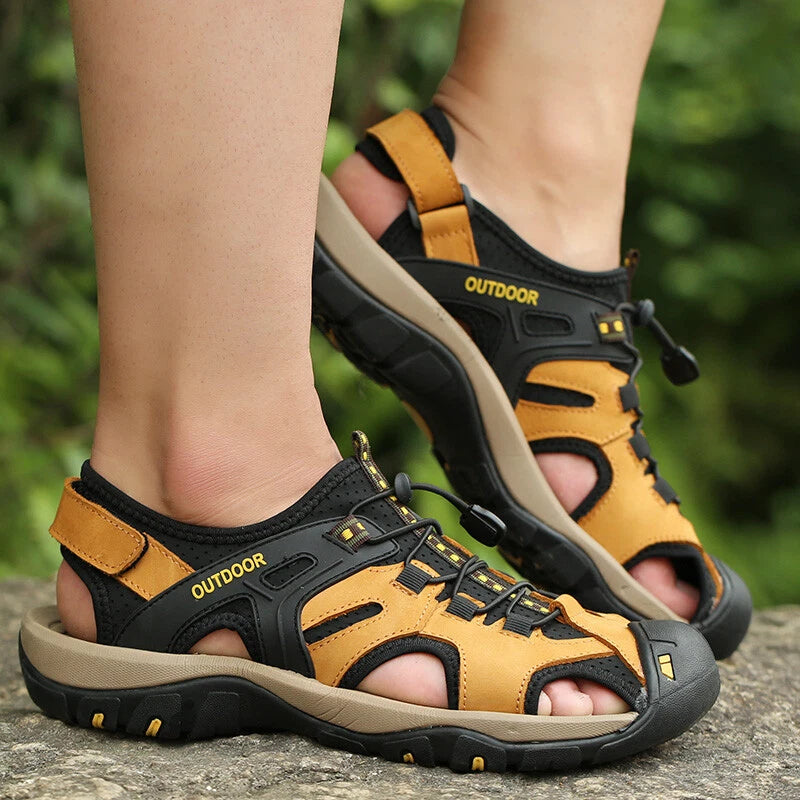 Genuine Leather Men's Casual Sandals Roman Shoes Outdoor Walking Beach Slippers