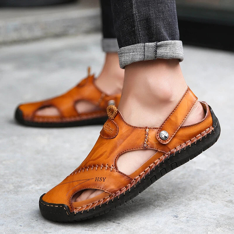 Men’s Sandals Leather Slippers Shoes Outdoor Beach Breathable Casual Shoes