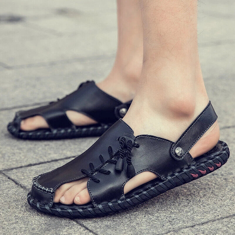 Mens Genuine Leather Beach Shoes Casual Sandals Summer Sports Soft Slippers