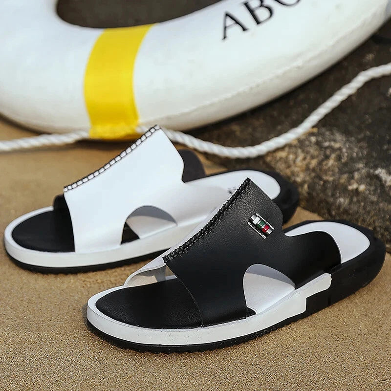 Comfortable Sandals Men Summer Slippers Fashion Peep Toe PU Flip Flops Shoes