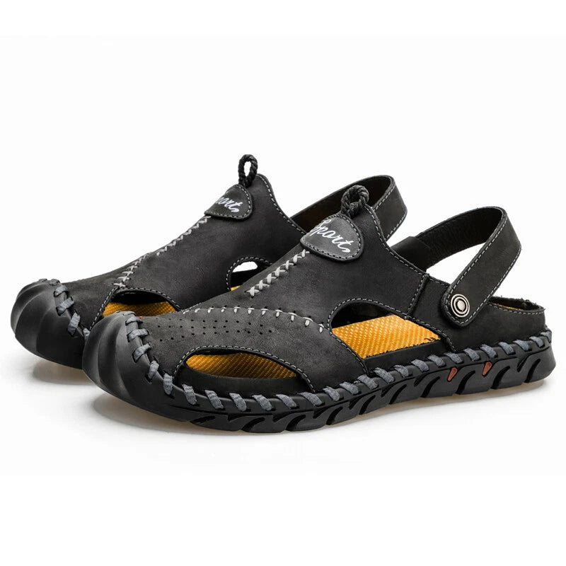 Men Genuine Leather Beach Sandals Summer Casual Shoes Slippers Roman Soft Sandal