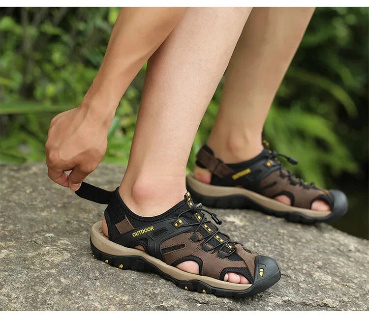 Summer Beach Men's Sandals Lightweight Slippers Leather Walking Non-Slip Shoes