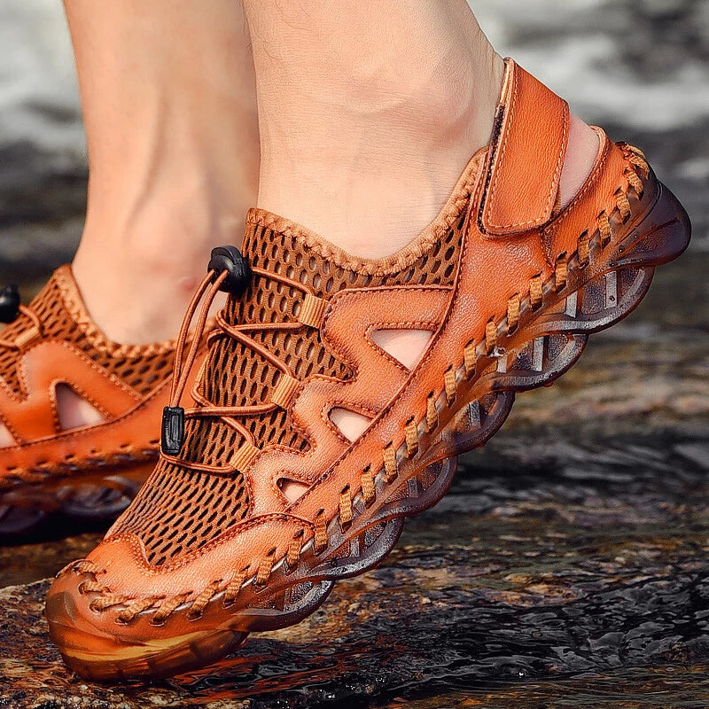 Men Leather Sandals Handmade Casual Shoes Slippers Outdoor Walking Beach Sandals