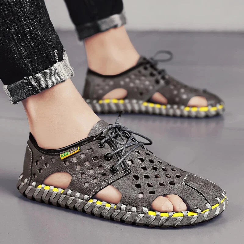 Men's Handmade Slippers Summer Sandals Leather Beach Non-slip Open-toe Sandals