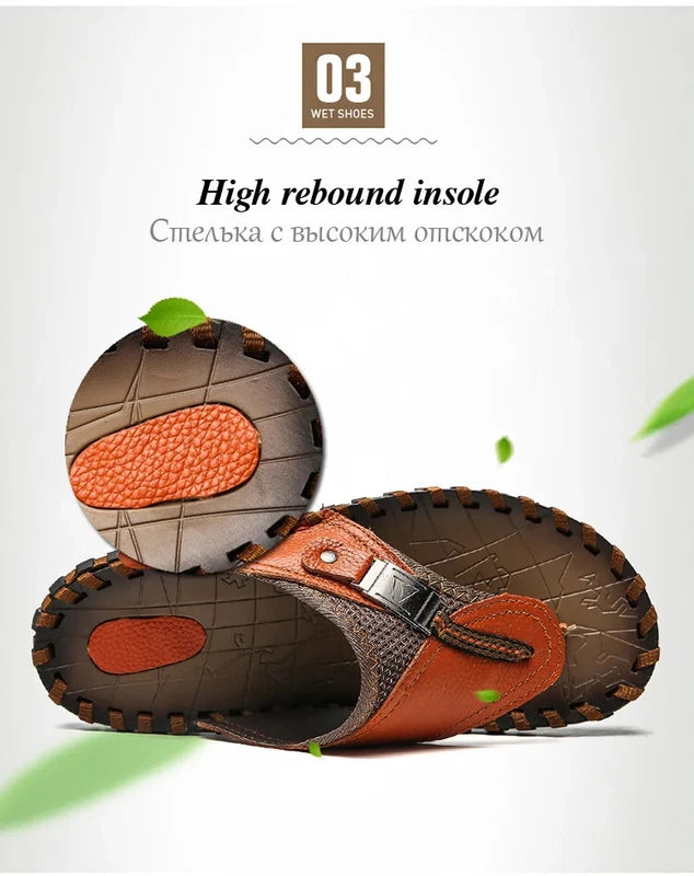 Men's Sandals Summer Outdoor Beach Leather Flip Flops Slippers Casual Shoes