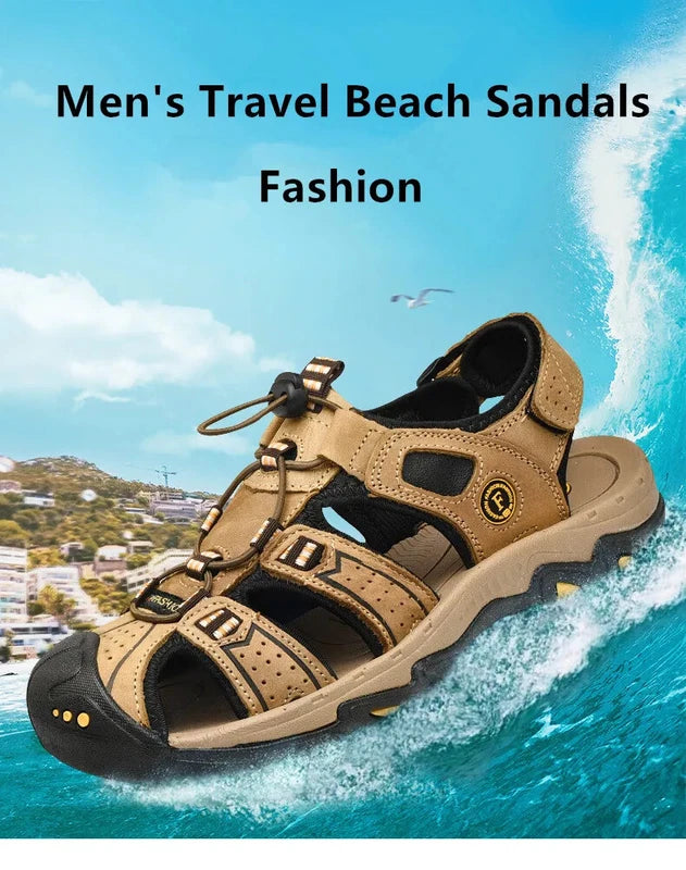 Male Leather Sandals Summer Waterproof Slip on Beach Slippers Comfort Sneakers