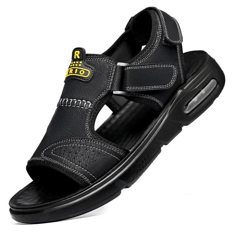 Men's Summer Cow Leather Sandals Designer Leisure Shoes Outside Beach Slippers