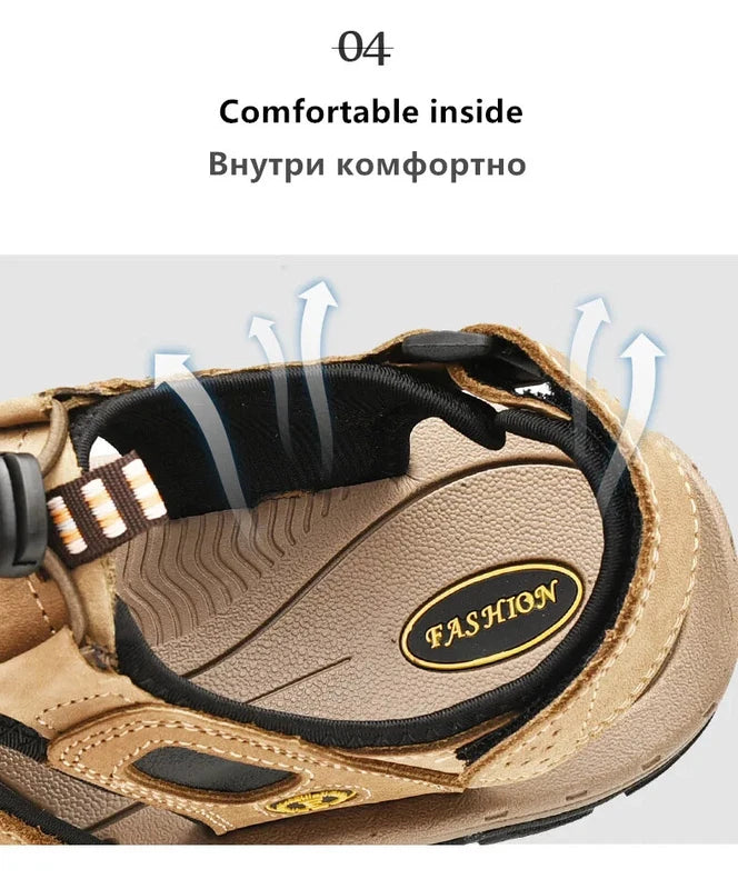 Male Leather Sandals Summer Waterproof Slip on Beach Slippers Comfort Sneakers