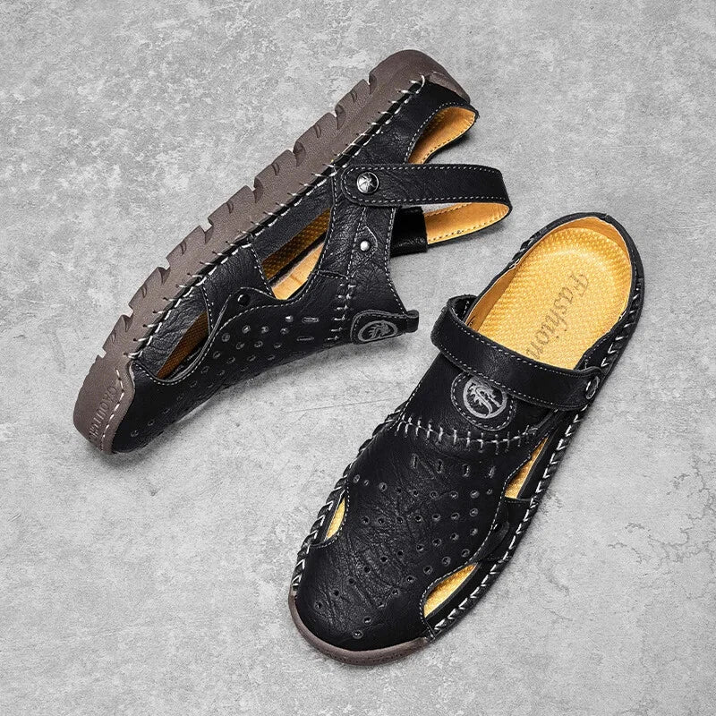 Men's Leather Waterproof Slip on Casual Soft Sandals Beach Slipper Big Size Shoe