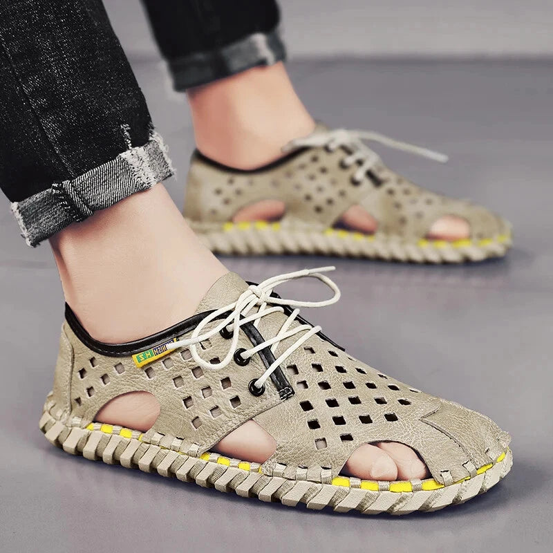 Men's Handmade Slippers Summer Sandals Leather Beach Non-slip Open-toe Sandals