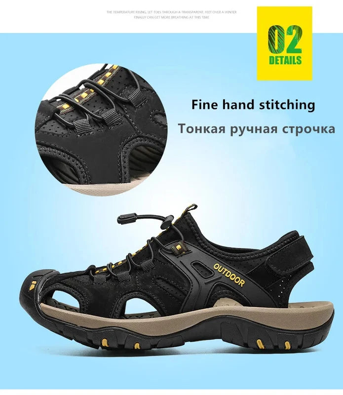 Summer Men Sandals Outdoor Non-slip Beach Slippers Handmade Leather Sneakers