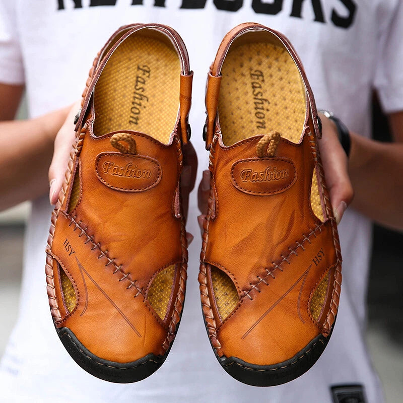 Men’s Sandals Leather Slippers Shoes Outdoor Beach Breathable Casual Shoes