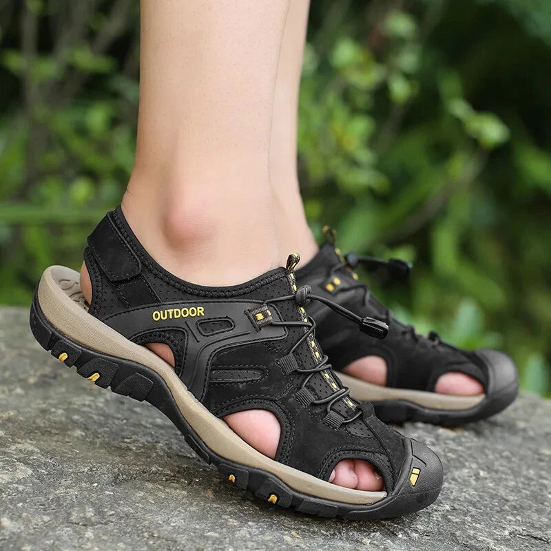 Summer Men Sandals Outdoor Non-slip Beach Slippers Handmade Leather Sneakers