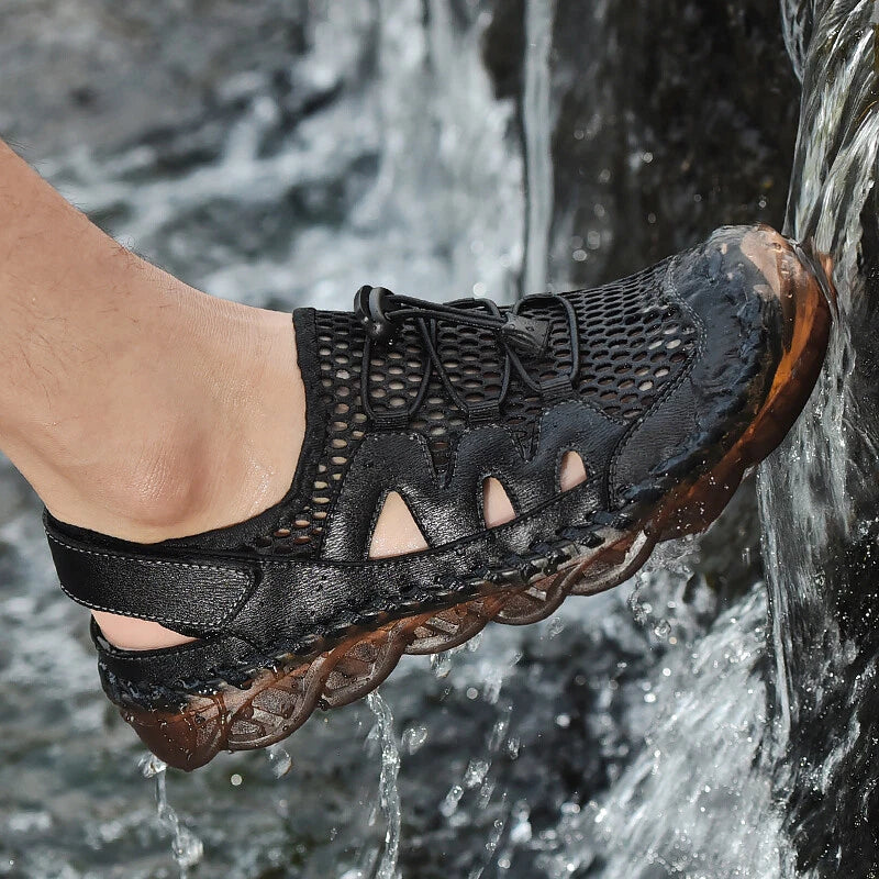 Men Leather Sandals Handmade Casual Shoes Slippers Outdoor Walking Beach Sandals