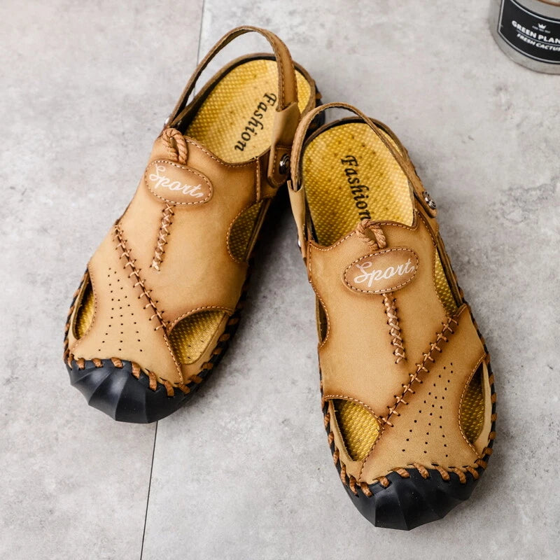 Men Genuine Leather Beach Sandals Summer Casual Shoes Slippers Roman Soft Sandal