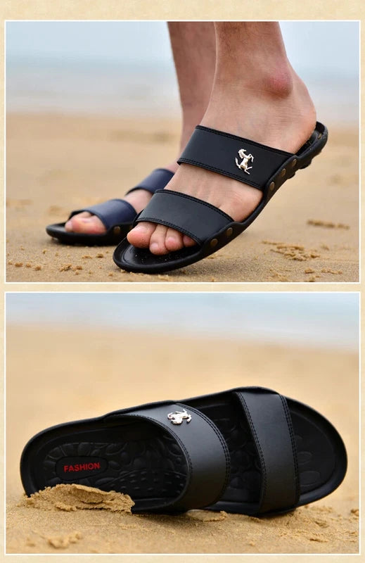 Casual Men Sandals Summer Beach Shoes Leather Slippers Lightweight Sandalias