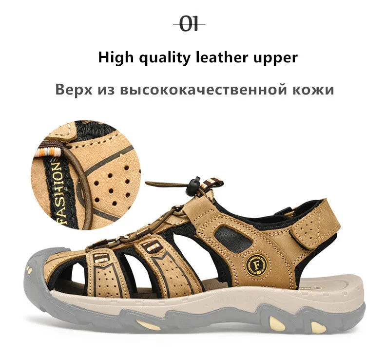 Male Leather Sandals Summer Waterproof Slip on Beach Slippers Comfort Sneakers