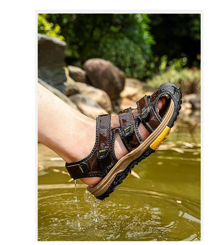 Summer Men Sandals Genuine Leather Casual Sneakers Breathable Beach Slippers
