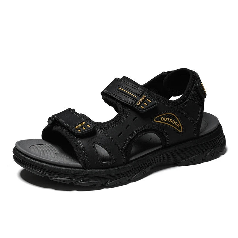 Classic Men's Sandals Leather Beach Casual Shoes Wading Outdoor Flat Slippers