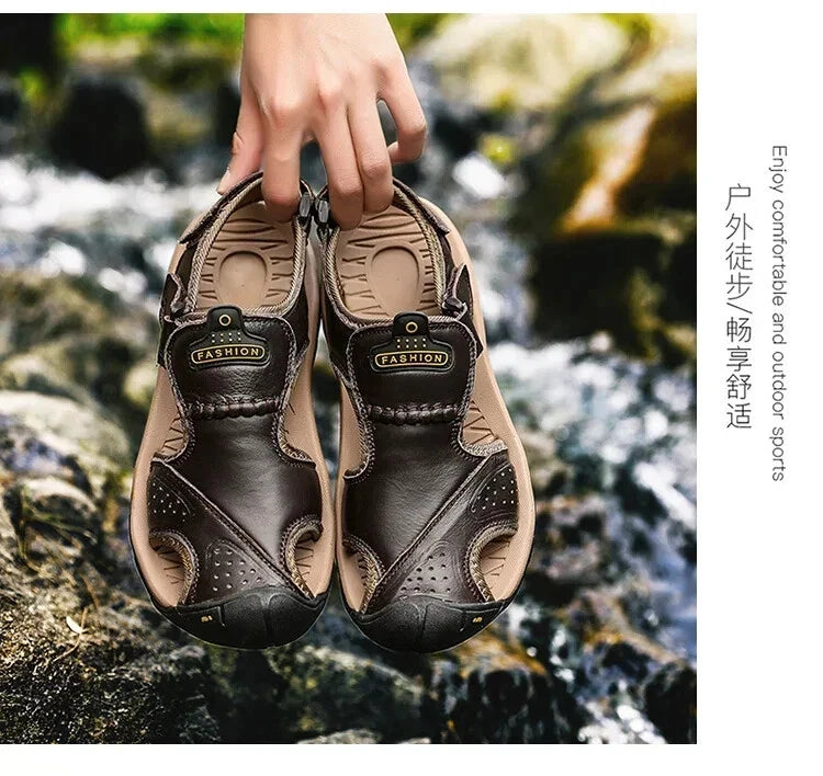 Summer Men Leather Sandals Soft-Soled Comfort Slippers Breathable Beach Shoes