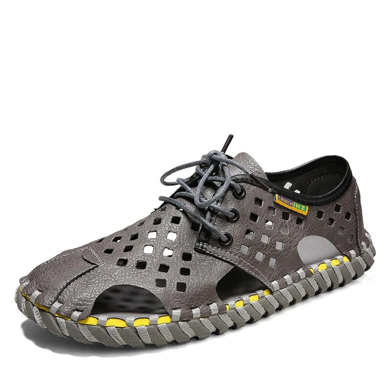 Men's Handmade Slippers Summer Sandals Leather Beach Non-slip Open-toe Sandals