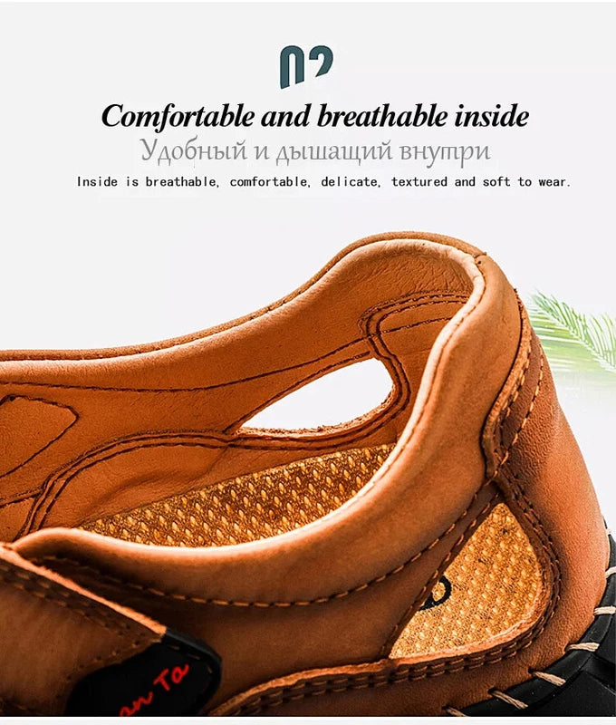 Leather Men's Sandals Summer Beach Slippers Comfortable Outdoor Casual Shoes