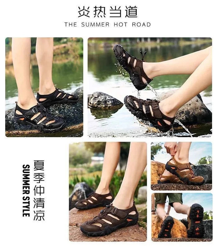 Summer Men Beach Shoes with Hollowed Out Water Wading Shoes Lightweight Slippers