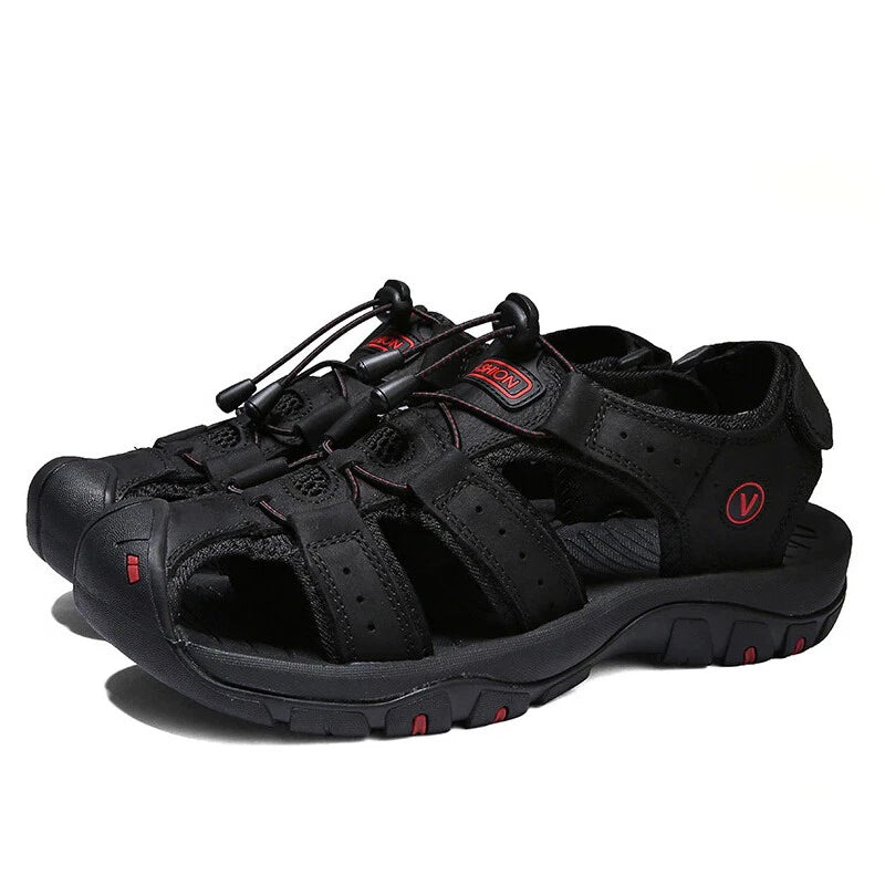 Men's Leather Sandals Closed Toe Beach Nonslip Summer Outdoor Sport Hiking Shoes