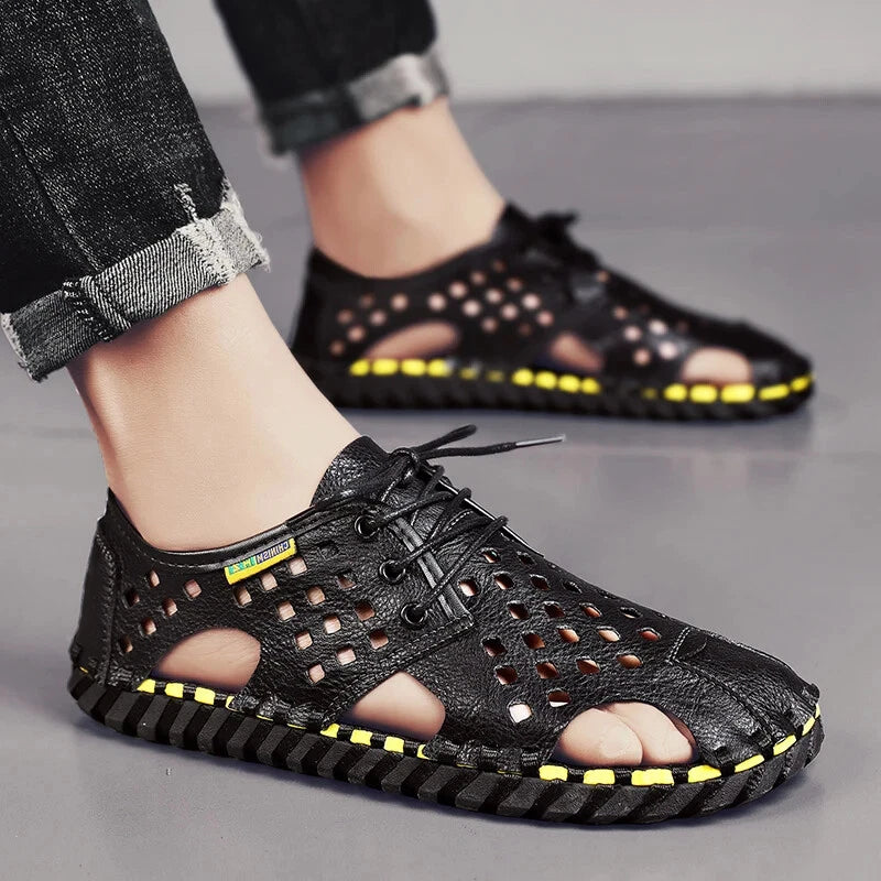 Men's Handmade Slippers Summer Sandals Leather Beach Non-slip Open-toe Sandals