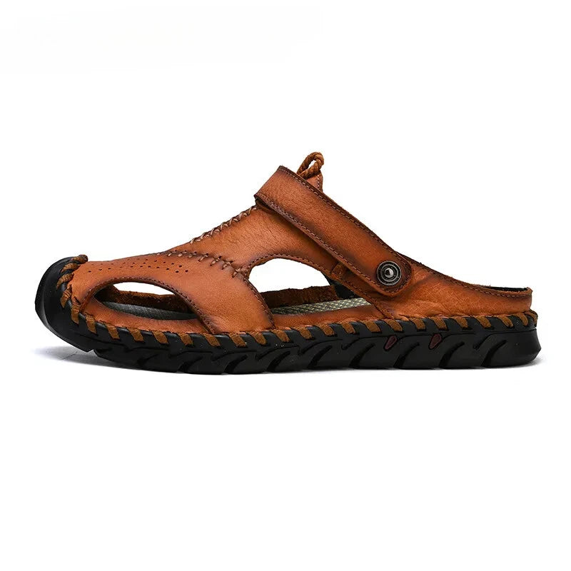 Genuine Leather Men Sandals Half Drag Beach Slippers Handmade Casual Sneakers