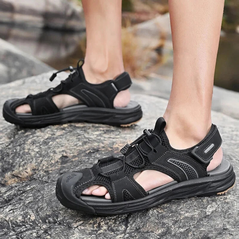 Handmade Men Sandals Breathable Leather Walking Shoes Waterproof Beach Slippers