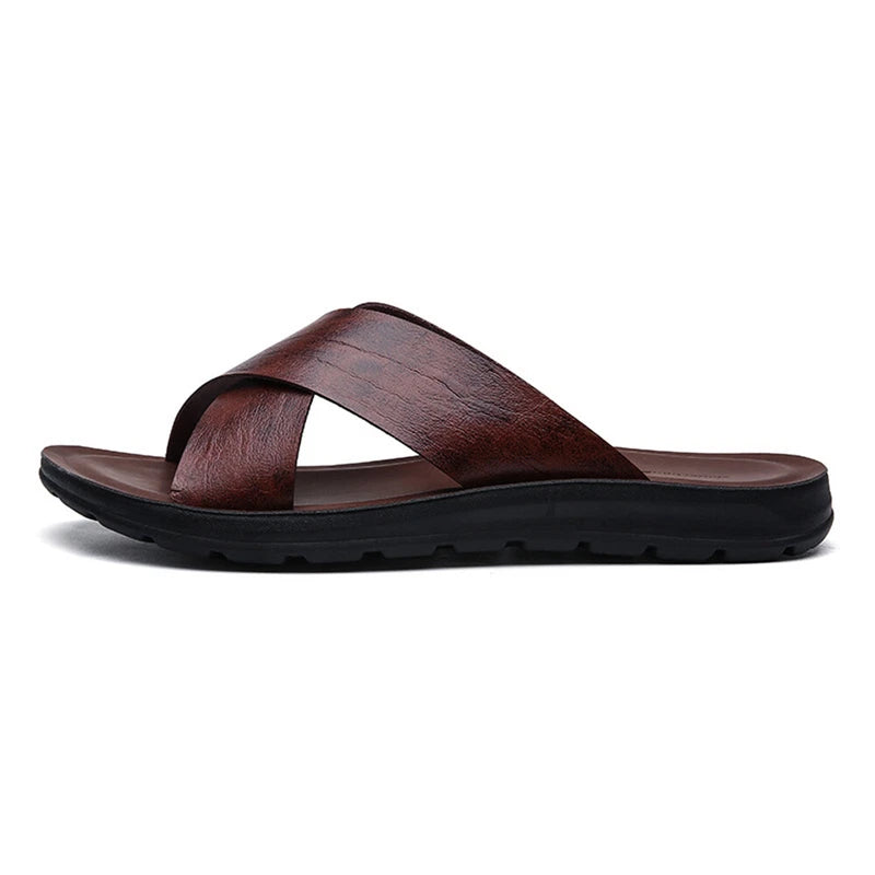 Men's Genuine Leather Slide Sandal Men's Outdoor Sports Slippers Beach Sandals