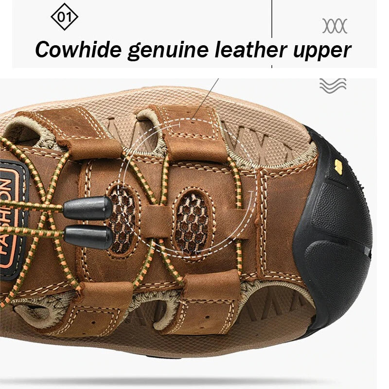 Men's Leather Sandals Closed Toe Beach Nonslip Summer Outdoor Sport Hiking Shoes