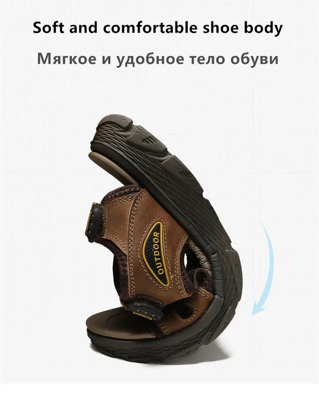 Classic Men's Sandals Leather Beach Casual Shoes Wading Outdoor Flat Slippers