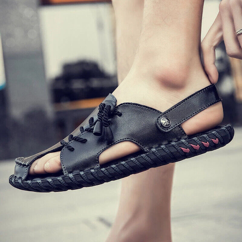 Mens Genuine Leather Beach Shoes Casual Sandals Summer Sports Soft Slippers