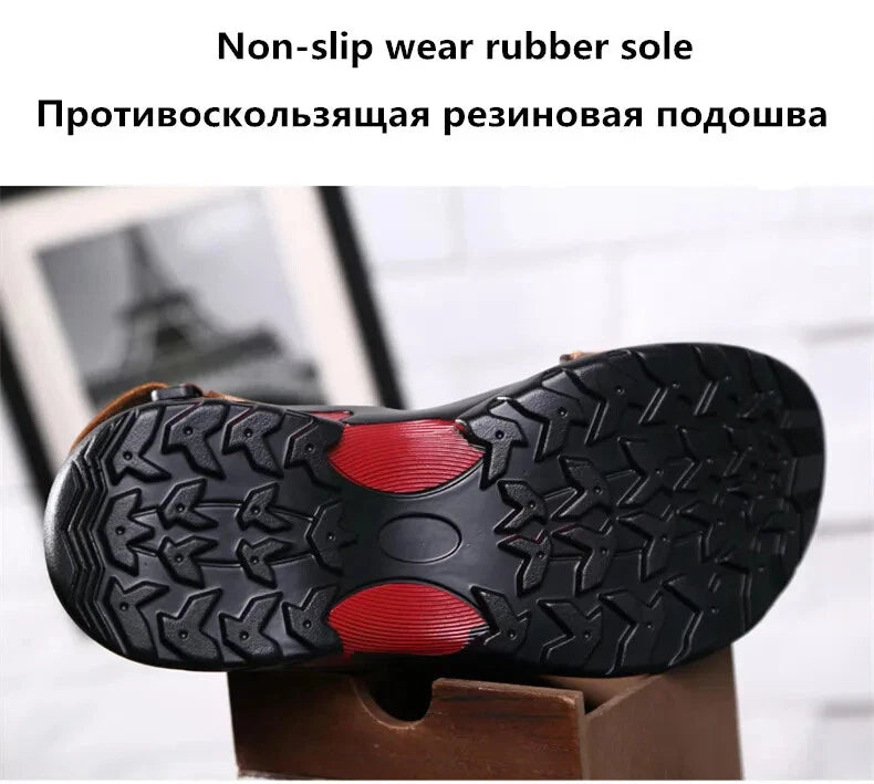 Casual Men Leather Soft Sandals Comfortable Beach Slippers Breathable Sneakers