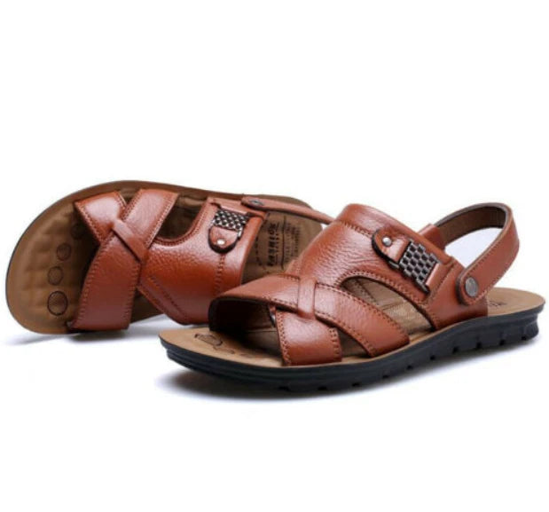 Summer Men's Faux Leather Sandals Casual Slippers Beach Holiday Shoes Flat 2025
