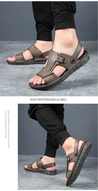 Fashion Mens Casual Beach Sandals Top Layer Cowhide Slippers Summer Shoes