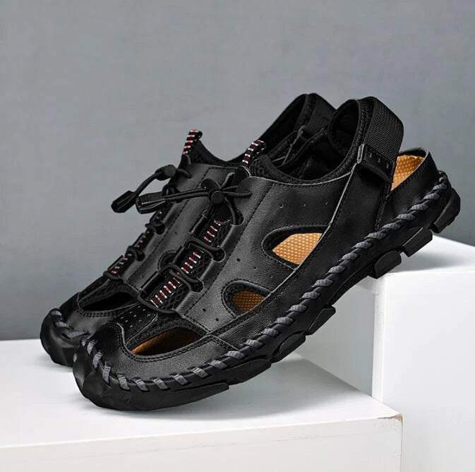 Men's Beach Slippers Sandals Summer Shoes Hollow Out Oversize Round Toe Fashion