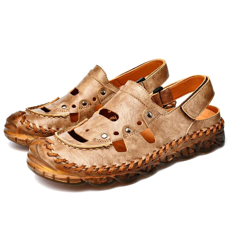 Summer Men's Sandals Leather Causal Shoes Outdoor Wear Resistance Beach Slippers